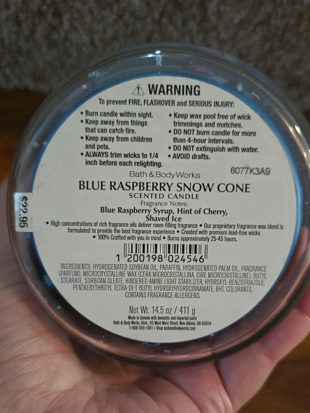 BLUE RASPBERRY SNOW CONE 3 Wick Candle Bath And Body Works